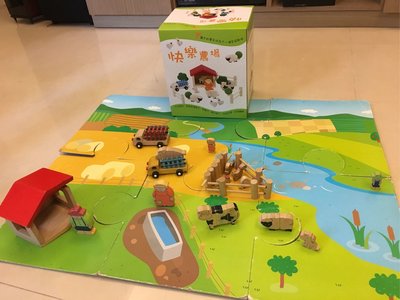 閣林My first 快樂農場 木製玩具 含農場卡車 組合動物 柵欄 拼圖如照片