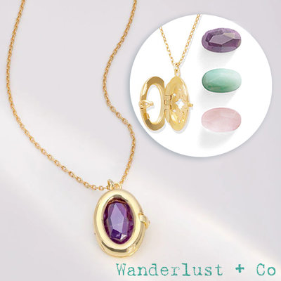 Wanderlust+Co 澳洲品牌 橢圓紫水晶 金色相本項鍊 Aura Amethyst