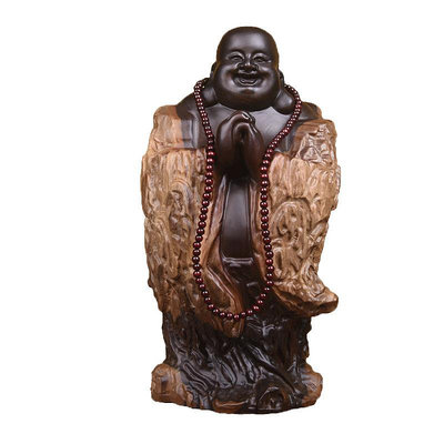 WUQA黑檀實木雕刻彌勒佛根雕擺件大號笑佛工藝品紅木家居玄關