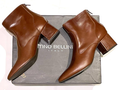 TINO BELLINI 咖啡色 短筒 尖頭 短靴 跟高6cm 全新未穿