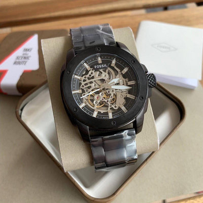 FOSSIL鏤空錶盤 黑色不鏽鋼錶帶 男士 自動機械錶 ME3080