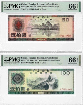 中國外匯券1988年50-100 一對