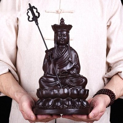 和風美物 南無地藏王菩薩 法像莊嚴 木雕擺件 黑檀木（GA-4531）