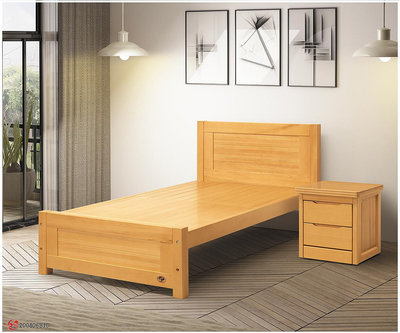 鴻宇傢俱~(AI)179-1瑪莎3.5尺檜木色全實木單人床架/床台
