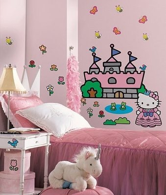 【KIDS FUN USA】RoomMates 凱蒂貓 Hello Kitty《公主城堡大型款》防水壁飾/DIY重複貼