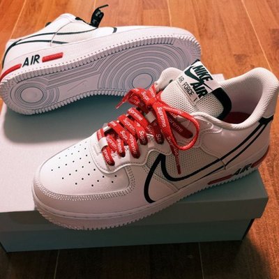 【正品】Nike Air Force 1 React 白紅 黑鉤 休閒 板 球 CD4366-100潮鞋