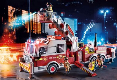 特價【德國玩具】摩比人 消防車 附塔梯 消防員 有聲光效果 playmobil ( LEGO 最大競爭對手)
