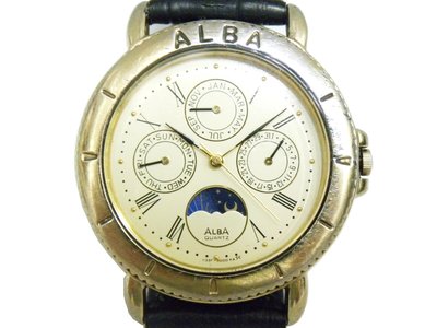 [專業] 三眼錶 [ALBA 112012] 雅柏 -三眼+日月象錶[黃色面+3眼+日月象]時尚/軍/中性錶