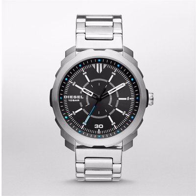 【DIESEL】【DZ1786】Diesel男款腕錶皮錶帶三眼計時日期黑錶面霧銀框 F03181786-DZ