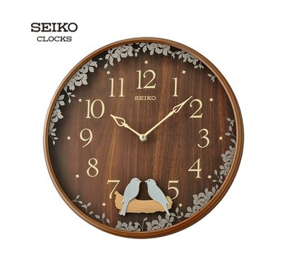 [時間達人] SEIKO CLOCK精工鳥語花香仿木小鳥鐘擺搖擺掛鐘 QXC237,33mm 時鐘 深咖啡