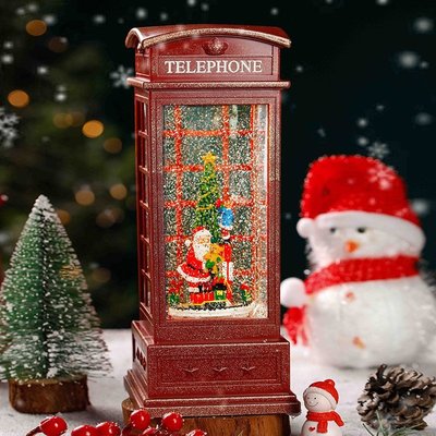 旋轉火車電話亭音樂盒 自動飄雪花水晶球八音盒 聖誕老人裝飾水晶風燈 小夜燈 擺飾 情人節禮物 聖誕節禮物 交換禮物-星紀