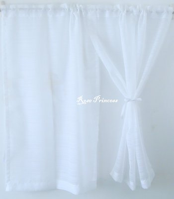 ~玫瑰小公主家飾館~橫紋輕質感單層白紗門簾-寬120公分*長95公分