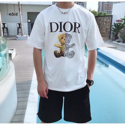 100％原廠爆款小熊Dior迪奧T恤 短袖 純棉 圓領T 透氣 短袖寬松韓版男女同款T恤