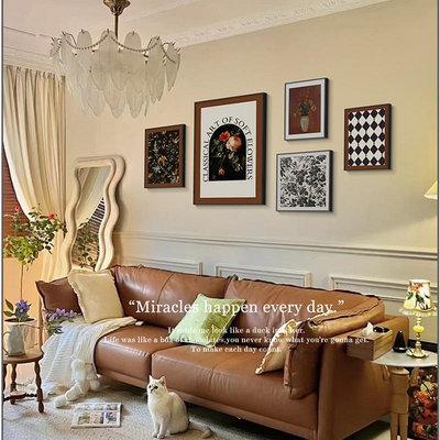 美式復古客廳沙發背景墻裝飾畫小眾藝術組合墻面掛畫輕奢法式壁畫半米潮殼直購