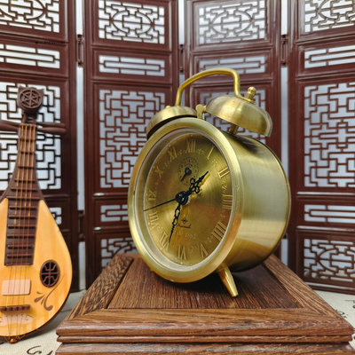 時鐘擺件復古純銅馬蹄鬧鐘懷舊發條機械家用床頭老式鐘表風水玄關現代古典家居時鐘