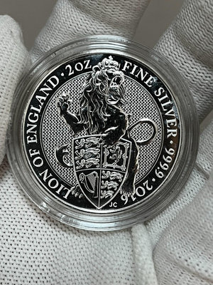 英國2016女王神獸英格蘭獅子銀幣2盎司白斑