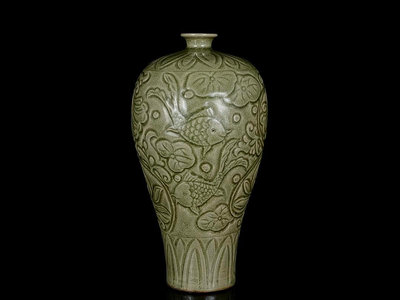 中國古瓷 宋耀州窯浮雕魚藻紋梅瓶32/18  688006579