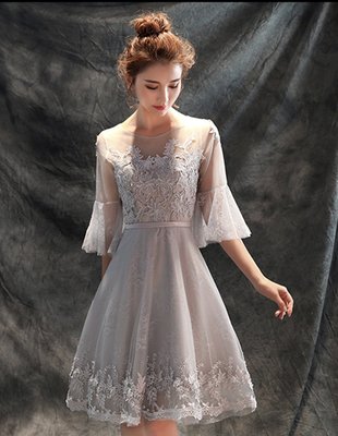 【曼妮婚紗禮服】3件免郵~結婚禮服 伴娘 宴會 生日派對 韓式修身顯瘦喇叭袖小禮服連衣裙HA315