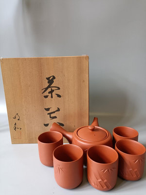 日本回流   常滑燒朱泥手作側把壺 急須套組 茶壺 茶室必備
