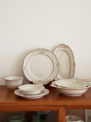 法式復古餐具套裝家用陶瓷碗盤碗筷碗碟一套家庭組合高檔創意~特價