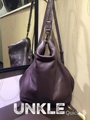 全新 UNKLE 香港品牌 深紫色 水染牛皮圓弧造型設計後背包 真皮肩背包 側背包