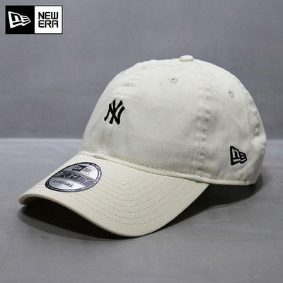 UU代購#NewEra帽子韓版刺繡軟頂小標NY米白色MLB棒球帽9FORTY彎檐鴨舌帽