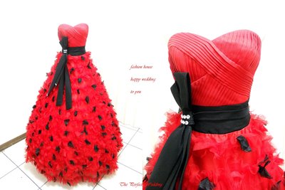 【時尚屋婚紗禮服】紅色露肩水鑽蕾絲法式設計師華麗造型款~二手禮服～Ｗ６００(歡迎預約試穿)