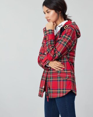 Miolla 英國品牌 Joules 英倫紅格紋白圈扣款防水防風透氣風衣外套