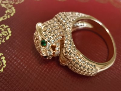 【少女館】新款CARTIER豹子戒指卡地亞豹頭戒指澳洲進口綠寶石點綴戒指 指環 珠寶 飾品VH424