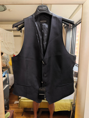EMPORIO ARMANI全新真品黑色純羊毛緹花西裝背心(50號)-----1.5折出清(不議價商品)