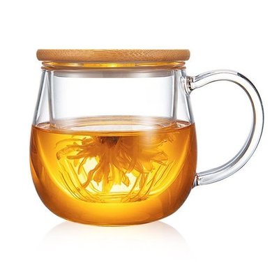 憶壺茶過濾泡茶杯子竹蓋帶把手家用辦公茶水分離玻璃杯水杯花茶杯-shk促銷