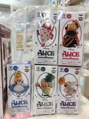 台中玩具部落客 日本帶回 WCF MEGA 迪士尼 愛麗絲 紅心皇后 撲克 時鐘兔 瘋帽子 公仔 妙妙貓 全套5款合售