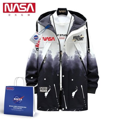 促銷打折 NASA旗艦店官網聯名風衣男中長款秋季2021年韓版潮流男士紅色外套
