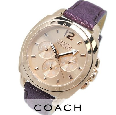 現貨熱銷-COACH 簡約百搭紫色真皮錶帶女錶 石英腕錶 防水手錶 購美國代購Outlet專場 可團購