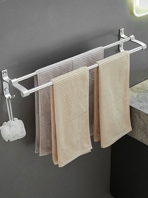 毛巾架免打孔浴巾架浴室壁掛太空鋁毛巾雙桿廁所掛鉤置物架