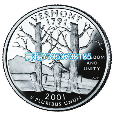 全新美國25分硬幣 50州紀念幣 2001年P版佛蒙特州 24.3mm 紙幣 錢幣 紀念幣【古幣之緣】1819