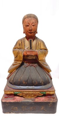 台灣古董神像，(台北 天理教主)，古體罕見老神像， 一呎三 ，樟木木雕 ，百年老件