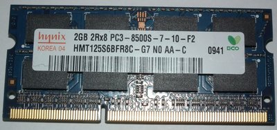 海力士ddr3-1066 2gb筆電記憶體so-dimm雙面顆粒2g nb 2rx8 pc3-8500s hynix