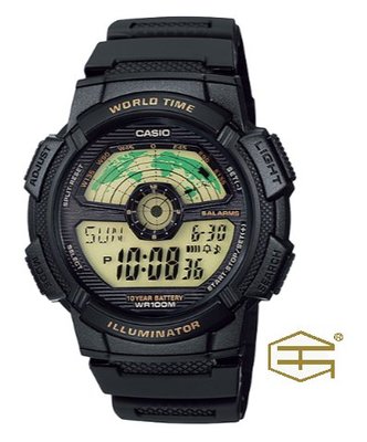 【天龜】CASIO 十年電力 世界地圖 儀表板風格電子錶款 AE-1100W-1B