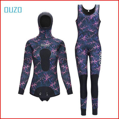 OUZO 15mm 3mm 式 迷彩潛水衣 女 獵魚服 水母衣 防寒衣 衝浪衣 分體潛水衣 迷彩獵魚