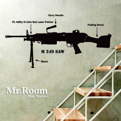 ☆ Mr.Room 空間先生創意 壁貼  M249機槍 (CL082) 機槍 軍事 防水壁貼 生存遊戲 軍用品