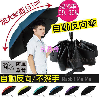 【百品會】 超大51吋傘面 自動反向開收 抗UV防風不透光黑膠晴雨傘/自動傘/折疊自動反向傘 雙龍牌