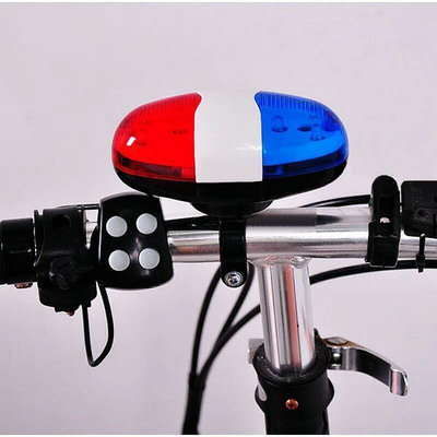 現貨：正品直銷自行車騎行4聲音LED警車警笛 電燈喇叭鈴 自行車警燈前警報器警笛 電燈喇叭鈴