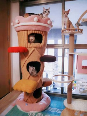 毛絨派冰淇淋貓爬架貓咪甜筒屋冰激凌貓窩貓玩具貓抓柱 自行安裝
