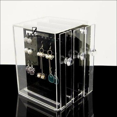 EK 透明壓克力CHANEL耳環項鍊飾品展示盒 翡翠珍珠水鑽鋯石雙C耳環珠寶盒 收納盒 抽屜式珠寶收納架 黑色款 現貨