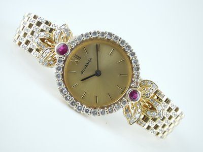 【發條盒子H1345】JUVENIA 尊皇 經典金面 18k金紅寶鑽錶  優雅氣質腕錶