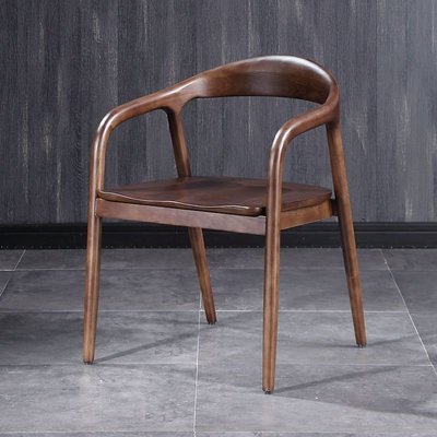 【現貨】實木椅子創意北歐實木真皮靠背簡約餐椅家用書房圈椅肯尼迪總統椅