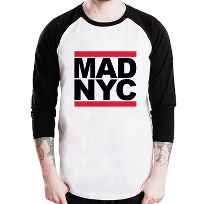 MAD NYC七分袖T恤-2色 西岸dope obey風格滑板紐約玩翻英文字體RUN DMC設計潮t-shit 390