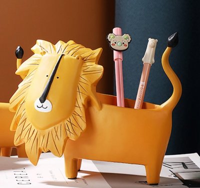 歐式 可愛動物獅子筆筒擺件 森林獅子收納盒裝飾拍照道具客廳居家擺件玄關鑰匙盒擺設送禮