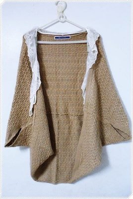 日本品牌THE EMPORIUM品味鈎織蕾絲滾邊上衣罩衫針織外套